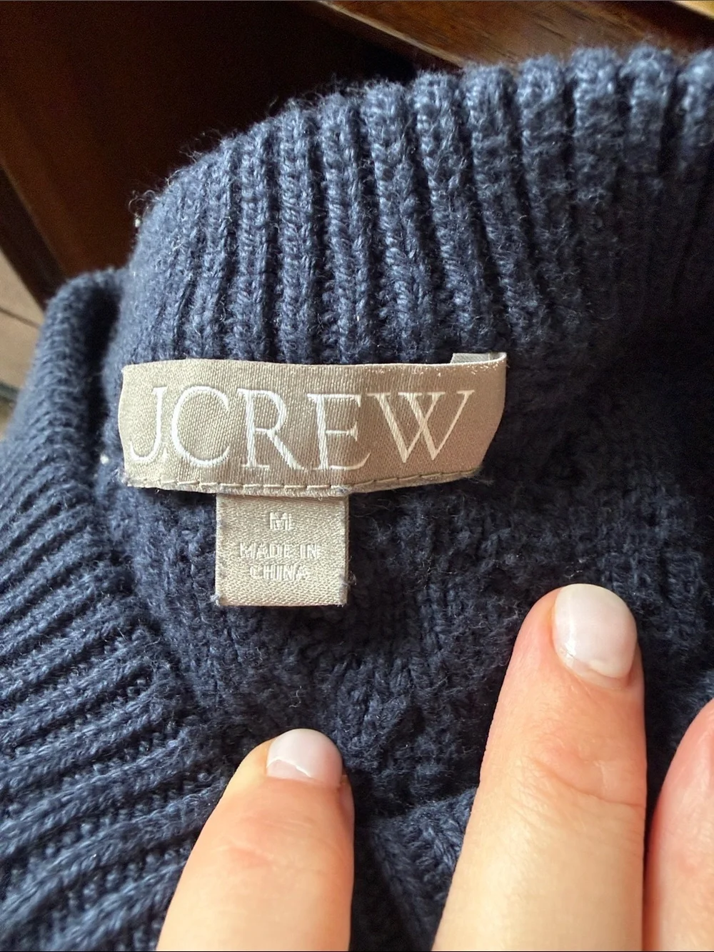 J. Crew 100% cotton Cable Knit Crewneck Sweater in Navy, medium
